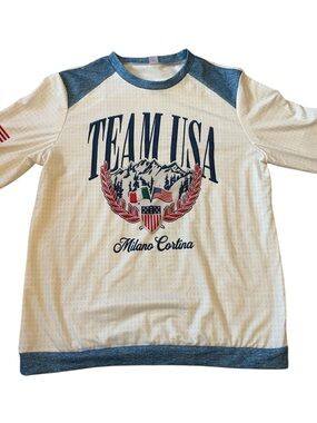 Team USA Milano Cortina Graphic Raglan Sweatshirt White & Blue Unisex Size Small